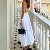 New Women's Temperament Sexy Bare Back Sleeveless Solid Color V Tie Sling Skirt - White / S