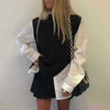 Ardm Za 2021 Women Fashion With Ribbed Trim Cable-knit Long Sweater Vest Vintage High Neck White Oversize Female Waistcoat