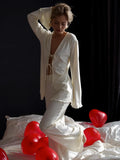 Casual Light And Thin Tight With Horn Sleeves Loose Waist Straight Trousers Knitting Set Spring And