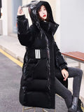 Glossy Parka Coat Women's 2022 Fashion Thicken Winter Hooded Loose Long Jacket Female Windproof Rainproof Warm