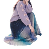 Women‣s Korean Gradient Color Skirt Fashion Mesh Yarn High Waist Pleated Mid-length Skirt-Outfit