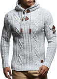 Toloer And Winter Fashion Men's Knit Long Sleeves With Cap Shoulder Seal Bull Horn Buckle Slim Men's