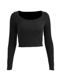 Solid Color Long Sleeve Knit Crop Top-Outfit