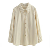 Care Fine Wicked Striped Collar Long-Sleeved Shirt Women's Autumn And Winter New Overlays Thick Shirt Coat