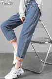 Fleece Jeans Women Velvet Winter Warm Mom Denim Haren Pants Y2K Fashion Casual Wide Pant Harajuku Straight