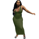 Bodycon Long Maxi Dresses for Women Elegant Robe Deep V Neck Sexy Summer Sleeveless Office Vestido White Lady Dress