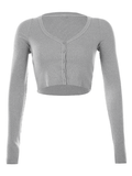 Ribbed Long Sleeve Button Crop Top-Outfit