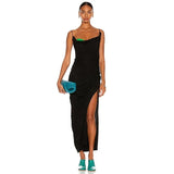 Green Contrast Black Slit Midi Dress-Outfit
