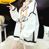 Thicken Hoodies Women Fashion Design Hooded Coats Autumn Winter Trendy Loose Oversized Hoodie Casual Print Mid Length
