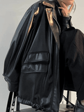 Oversized Black Faux Leather Jacket-Outfit