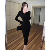 And Winter Polo Collar Long-Sleeved Slim Knitted Dress Medium-Long Bottomed Sweater Skirt French Platycodon Grandiflorum Skirt-Outfit