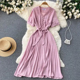 Women Summer Midi Dress 2022 Sweet Elegant Woman Party Dresses V Neck Puff Sleeve Sundress Vestidos Robe Female