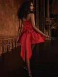 Red Satin Large Bow Mini Dress-Outfit