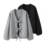 Toloer 2024 New Women's Sequins Bow Ornaments Loose Knit Sweater Cardigan W091 1766-Outfit