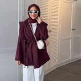 Autumn New Solid Color Big Collar Loose Collar Belt Short Suit