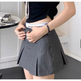 Girls Black Fake Two Spliced Half-Body Skirt High-Waisted Stripe Short Skirt Short Skirt 100-Fold