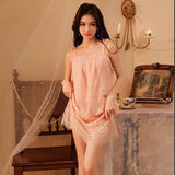 Night Vows Big-Size Lingerie Sexy Seduction Lace Sling Pyjamas Pajamas Pajamas Set Home Clothes Double-Decker Chiffon