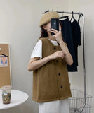 Spring And Autumn Dress New Single-Breasted Sleeveless Shoulder Vest For Women Fashionable Loose And Thin Knitted Vest Girls-Outfit