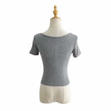 New Solid Color Four-Button Elastic Basic T-Shirt Summer Women's Short Navel-Missing Short-Sleeved Blouse-Outfit
