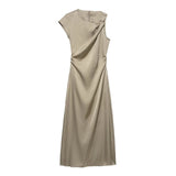 Homemade New Women's Classic Folded Decorative Silk-Sense Dress