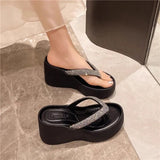 Water Drill High Heel Soft Base Not Tired People Cool Slippers High-End With Skirt Flashing Beach Clip