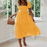 Toloer New Wish Burst Square Collar Bubble Sleeve Floral Dress Dress-Outfit