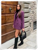 Solid Purple Office Ladies Jacket Outwear Fashion Autumn Spring Double Breasted Blazer Coat Za 2022 Women Outwear Abrigo