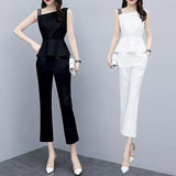 Suit 2022 Sexy Lace Patchwork Blazer Waist Tops+Slim Pencil Pants Trousers Office Lady Business Two Piece Pants