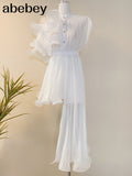 Shirt For Women Stand Collar Short Butterfly Sleeve Solid Ruched Blouses Female Fashion Summer Clothing