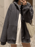 Solid Color Oversized Zip Up Hoodie-Outfit