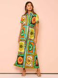 Women's Clothing 2026 Summer Holiday Style Exaggerated Fashion Print With Cardigan Super Long Dress