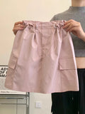 Spicy Girl American Retro Short Skirt for Women High Waist Slim Quick Drying Casual Drawstring Cargo Skirt Women Clothing-Outfit