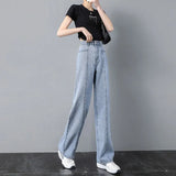 Toloer Wide-Leg Jeans For Women's 2024 New Looks Slim, Loose, Straight Pants-Outfit