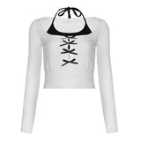 Toloer And Gentle Wind Soft Waxy Plush T-Shirt Two Sets Of Women's Bow Knot Lace Stitching Slim Short Top-Outfit