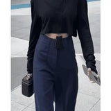 Broad-Legged Casual Suit Pants Women Summer Thin High-Waisted Small Man With Loose Thin Straight