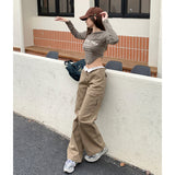 Ruched Khaki Baggy Cargo Pants-Outfit