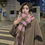 Winter Female Cashmere Plaid Scarf Women Blanket Scarves Wide Lattice Long Rainbow Shawl Wrap Warm Tippet