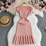 Toloer Fish Tail Dress Female Summer Dress 2024 New Knitted Black Temperament Waist Show Thin Design Sense