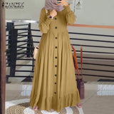 Casual Solid Puff Sleeve Ladies Kaftan Sundress ZANZEA Vintage Chiffon Dress Women 2023 Spring Ruffle Maxi Vestidos 618-1-Outfit