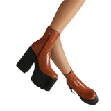 Chunky Heel Round Toe Platform Boots-Outfit