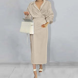 Toloer 2024 New Women's Wear Temperament Elegant Solid Color Long Sleeve Lapel Slim Dress