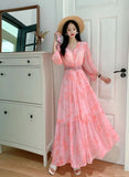 Retro Floral Dress Women's Spring And Summer Lantern Sleeve Design Sense Small Thousand Gold Princess Temperament Swing