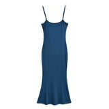 Trendy Women's Dress Hot Girls Sexy Basic Solid Color High Waist Show Thin Medium-Long Halter Skirt Hip Dress-Outfit