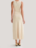 Summer New Round Collar Sleeveless Single Breasted High Waist Slim Party Banquet Long Dress-Outfit