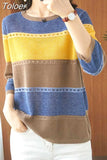 Loose Knitted Sweater Women Three Quarter Sleeve Woman Pullovers Sweaters Casual 2023 Autumnsummer Spring Striped
