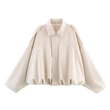 Autumn And Winter Bomber Jacket Bat Sleeve Zipper Loose Velvet Texture Coat Female Casual