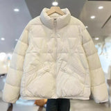 Autumn And Winter New Light Down Jacket Female Short Fashion Foreign Style Loose Stand Collar White Duck Velvet Warm Coat Tide-Outfit