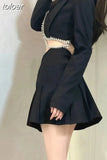 Temperament Skirt Outfits Chic Korean 2 Piece Set Women's Clothing Tunic Long Sleeve Diamond Crop Coat Bodycon Mini Skirts