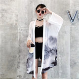 Chinese Style Printed Shirt Woman Causal Long Kimono Cardigan 2023 Long Sleeve Loose Blouse Sun Protection Blouses