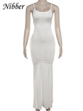 Knot Hollow Dress Women Summer Sleeveless Solid Back Split Skinny Stretch Simple Low-Neck Maxi Bodycon Clubwear Vestidos-Outfit
